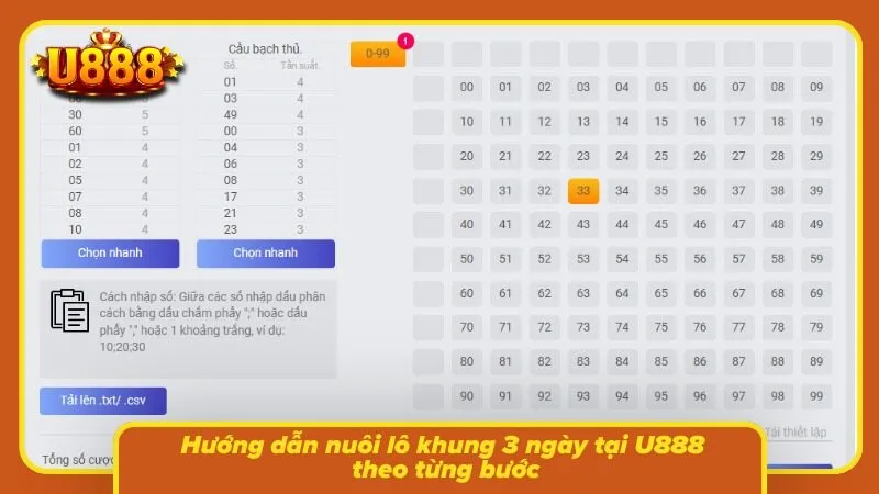 Màn hình đặt cược số hiển thị lần lượt các thao tác trong một phiên